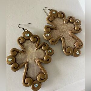 Gold and bronze clay earrings